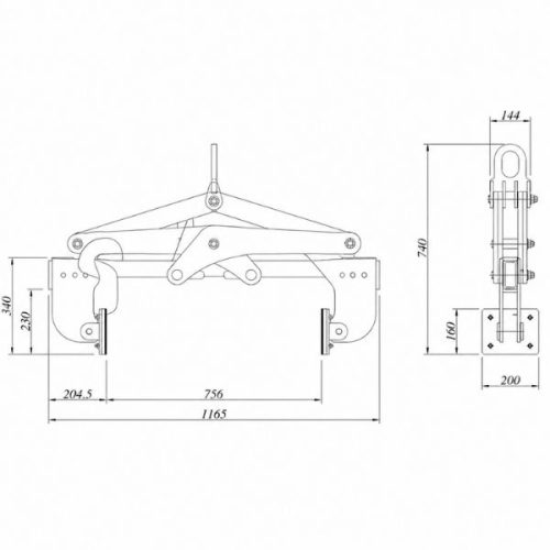 Aardwolf Horizontal Stone Lifting Clamp 730 dimensions measurement labels