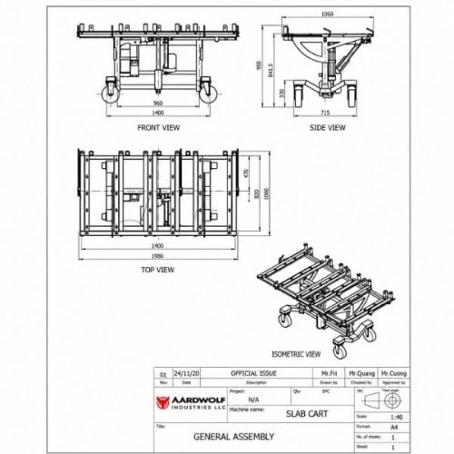 Aardwolf Kitchen Installation Cart dimensions diagram labeled measurements