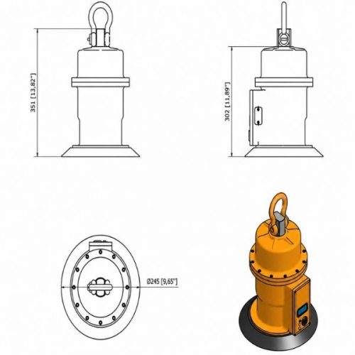Aardwolf Mono Mechanical Vacuum Lifter 150 dimensional diagram