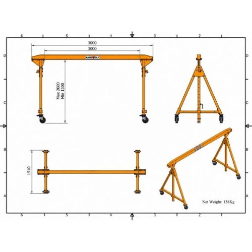 Aardwolf Portable Gantry Crane dimensions measurement labels