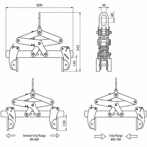 Aardwolf Versa Block Clamp 600 dimensional diagram