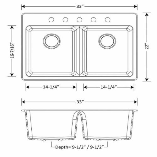 Duragranit Double Equal Bowl Granite Sink Black Sand dimensions