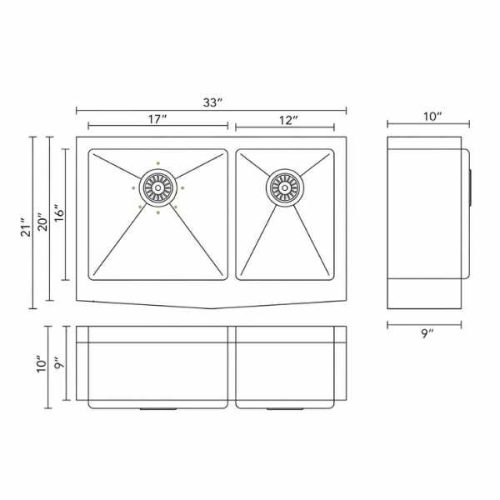 Pelican PL-HA128-R15 Stainless Steel Farmhouse Kitchen Sink dimensions
