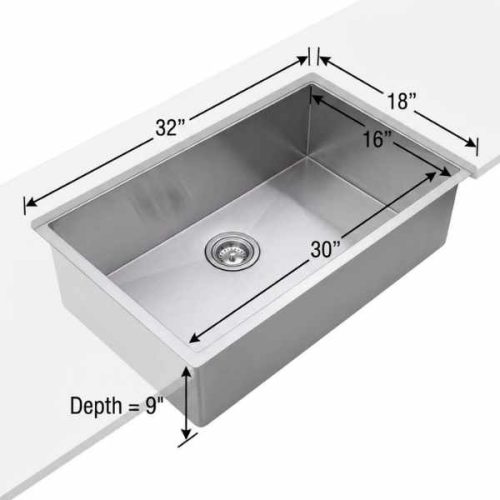 Single Bowl Kitchen Sink 18 Gauge Zero Edge angle view
