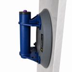 Application view Weha 8" TuffCup Electric Battery Powered Cordless Vacuum Suction Cup positioned on a smooth surface
