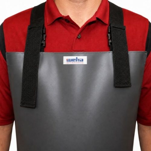 Weha Heavy Duty Gray Apron arranged for wet fabrication protection