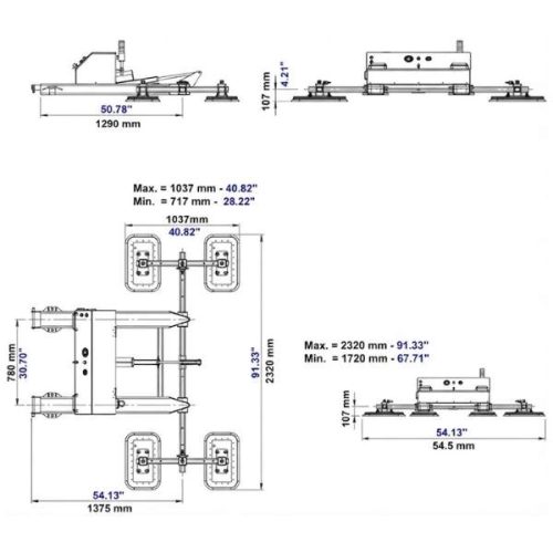 Aardwolf Fork Mounted Vacuum Lifting Attachment FMVLA dimensions