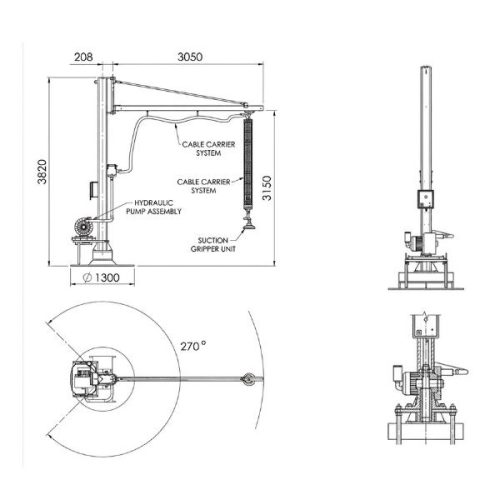 Aardwolf Mobile Vacuum Tube Lifter AVTL1 dimensions
