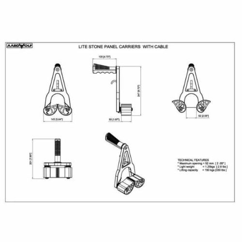 Aardwolf Stone Panel Carriers with Cable SCC02 dimensions