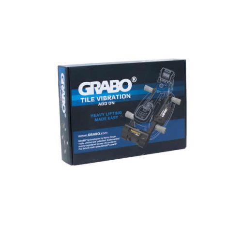 GRABO Tile Vibration attachment locked onto vacuum lifter anchor points for mortar settling