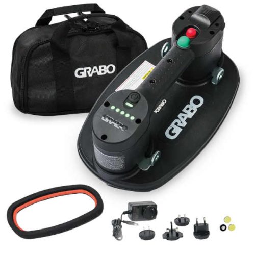 GRABO V2 cordless vacuum lifter with analog pressure gauge and foam seal for glass and tile lifting