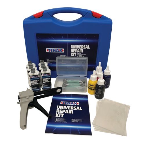 Tenax Universal Repair Kit with adhesive cartridges, color pastes, cartridge gun and carrying case